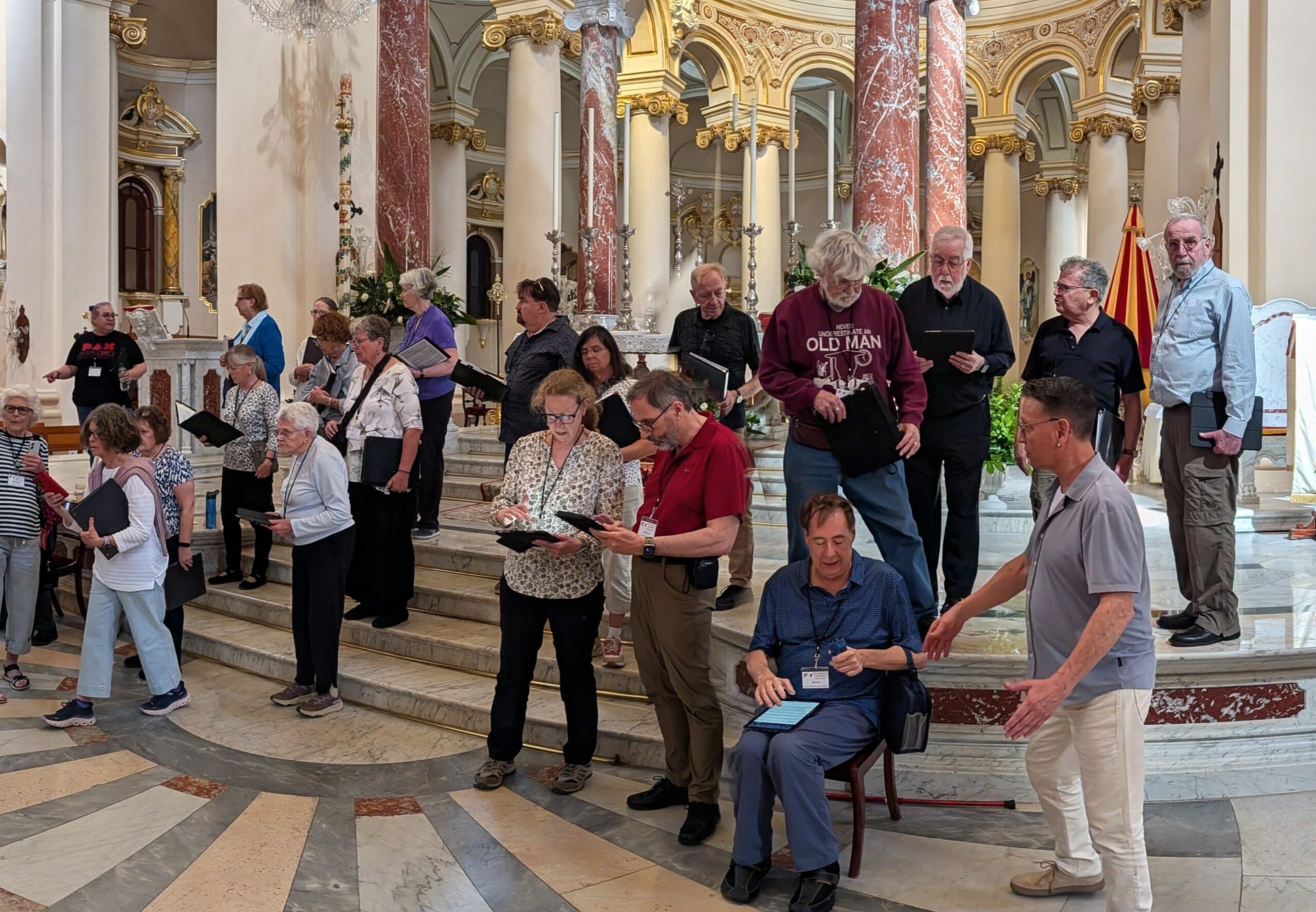 Chorus rehearsing in a church